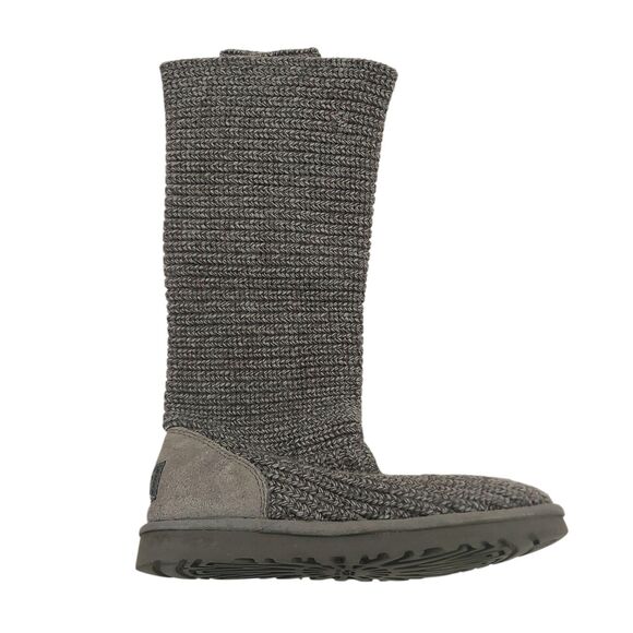 UGG Cardi Ribbed Knit Boots Womens 8 Gray Button Sheepskin Lining Tall Short - Picture 2 of 13